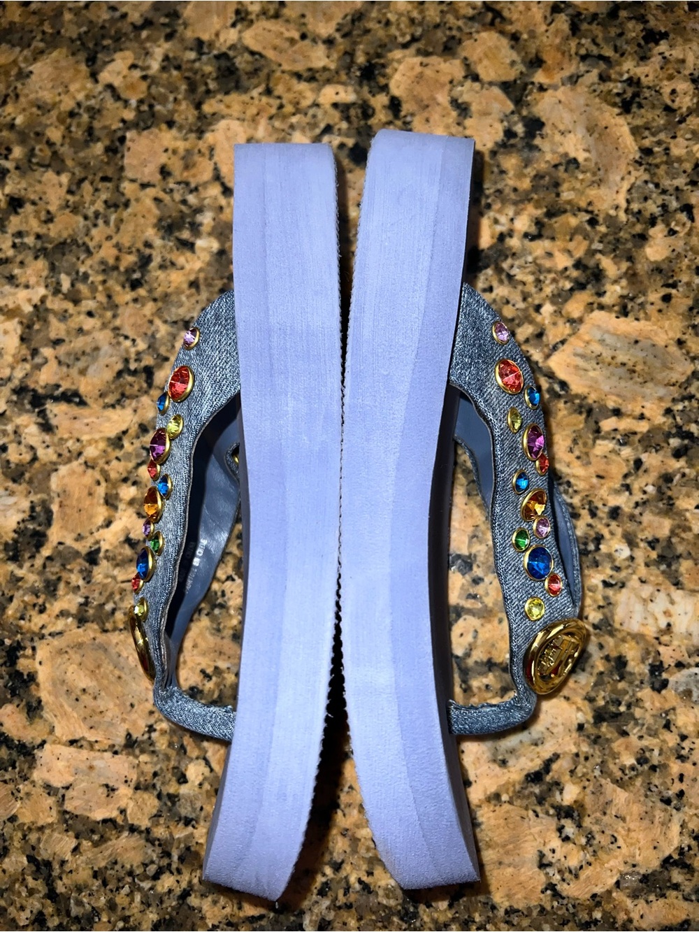 Jeffrey Campbell Denim Jeweled Flip Flop Sandals with Gold Accent - Picture 4 of 4